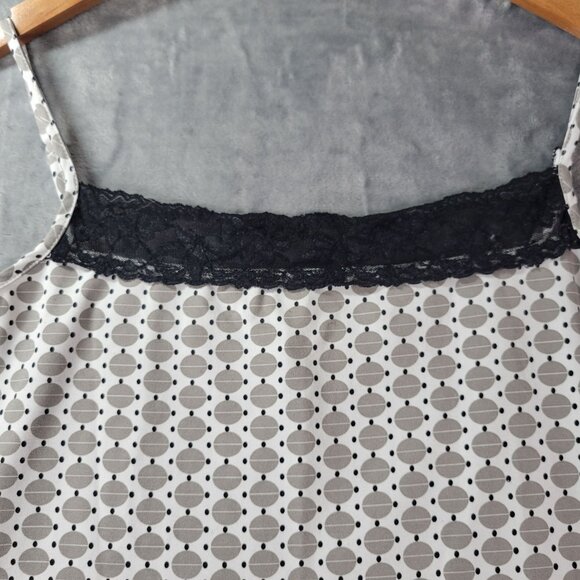 Geometric Print Lace Trim Cami Top Womens Black White Sleeveless Stretch Y2K - Picture 5 of 9